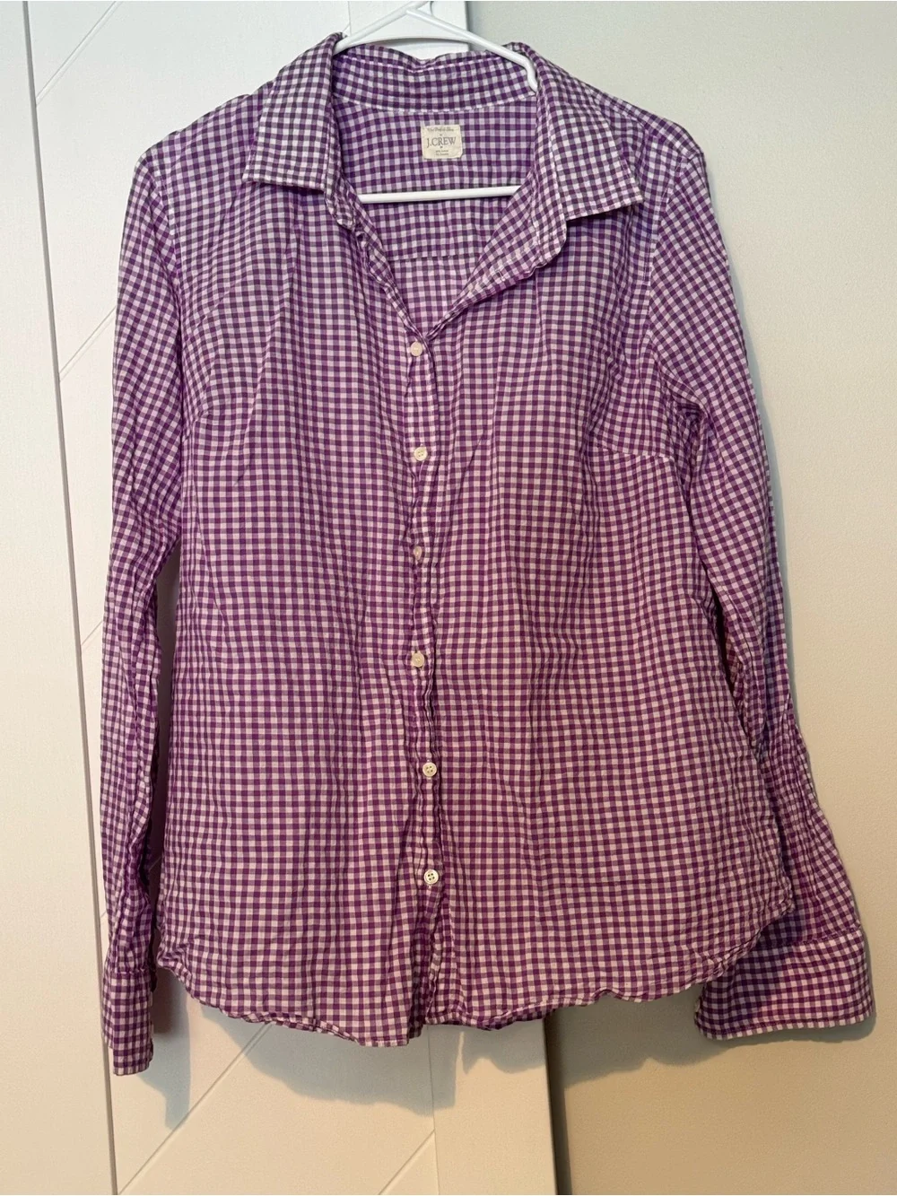 J.Crew Purple Gingham Button Front Shirt Women’s Large